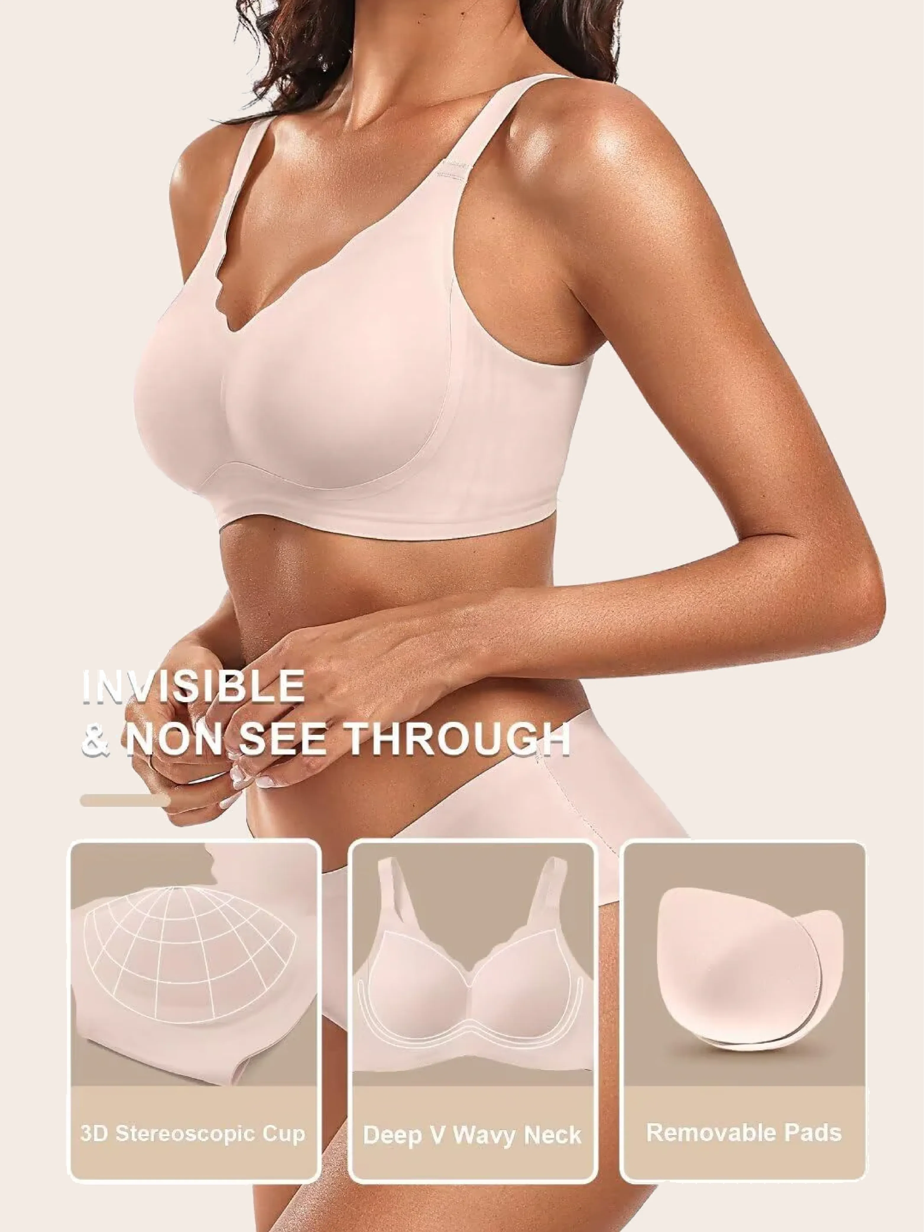 Close-up of scalloped lace detail on Deep V Wireless Bra