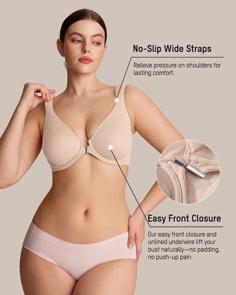 Front Snap Plunge Bra Underwire Unlined with Back Support