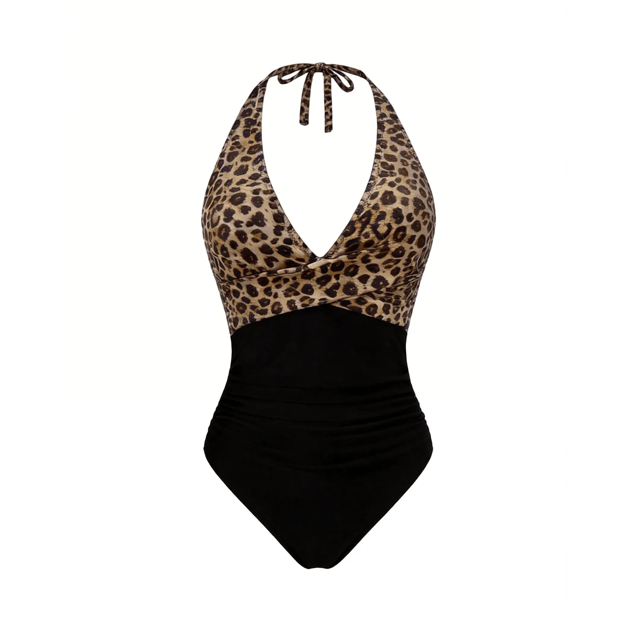 Crossfront Ruched V-Neck Tie-Back One-Piece Swimsuit