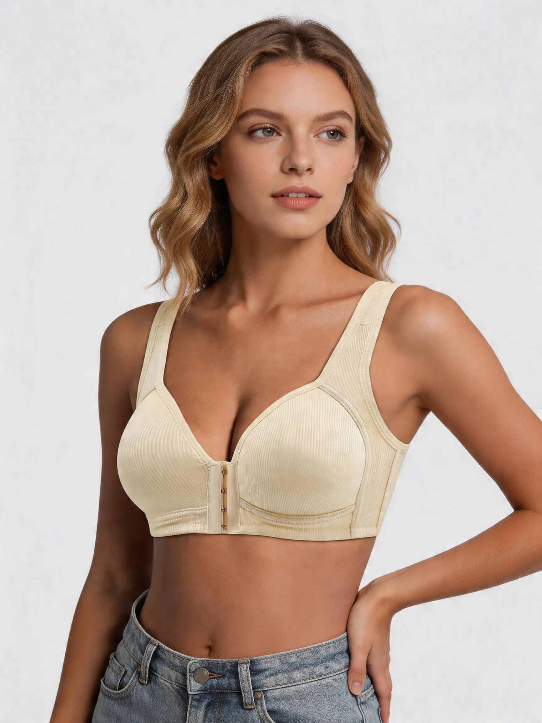 Front Closure Wireless Bra with Seamless Back Smoothing Support