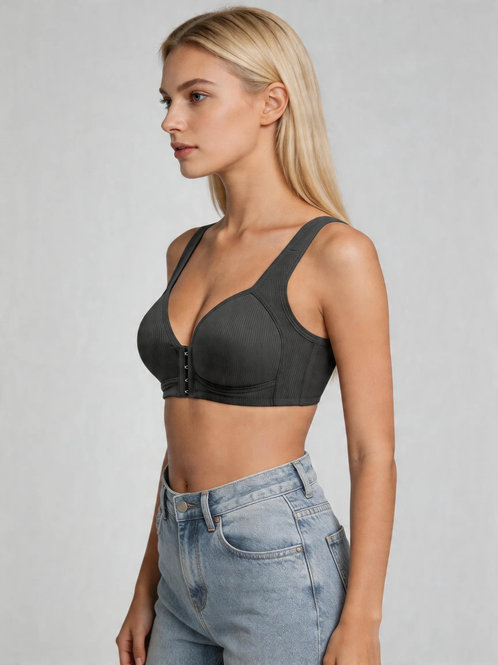Front Closure Wireless Bra with Seamless Back Smoothing Support