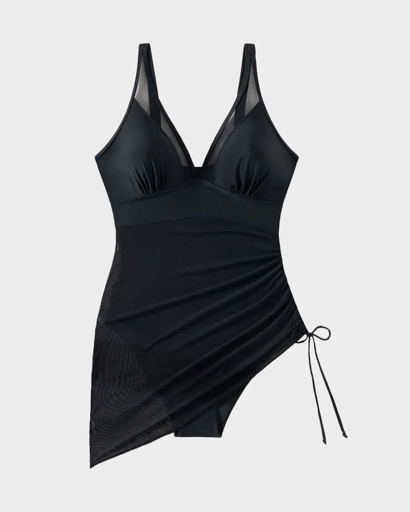 Slimming Tummy Control Ruched Mesh Swimdress
